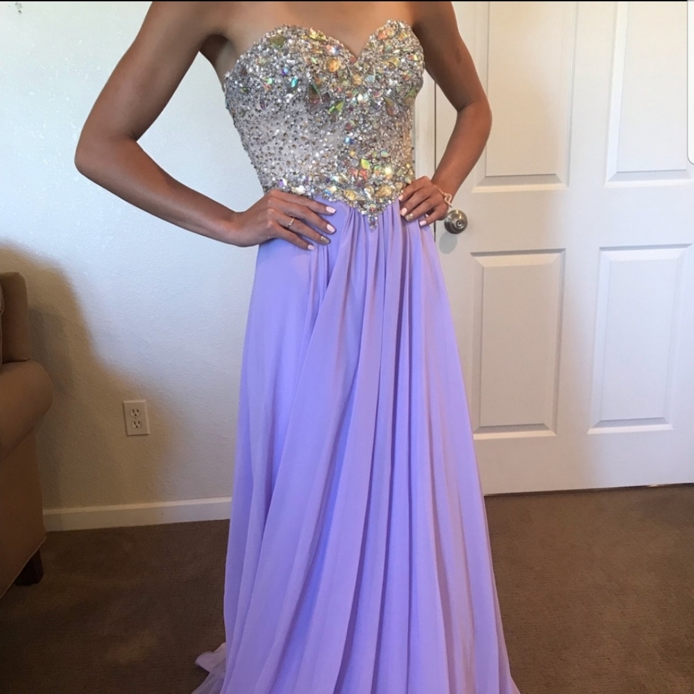 Laced rhinestone Lilac terani couture prom dress